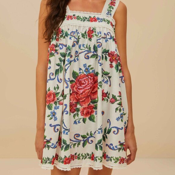 FARM Rio Dresses & Skirts - FARM Rio Floral Embroidered Mini Dress - Red, Green, Blue